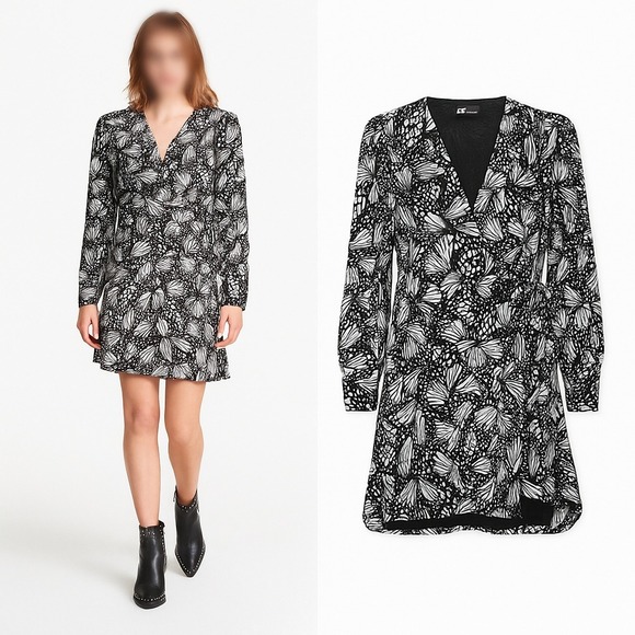 The Kooples Dresses & Skirts - The Kooples Dress Size 8 Black White Floral‎ Butterfly Print Long Sleeve Mini